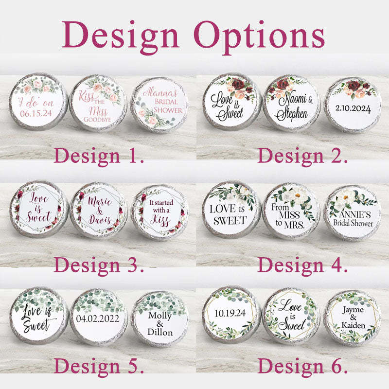 Printed Stickers for Chocolate Kiss Candy - Personalized Wedding Favors, Bridal Shower