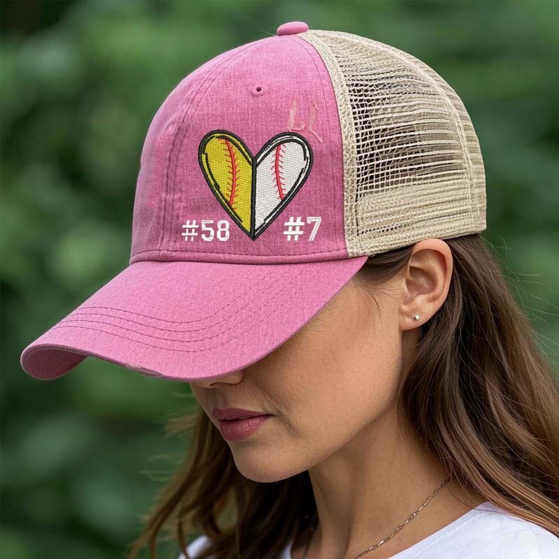 Baseball heart with Custom Number OR any Sports Criss Cross High Ponytail Messy Bun Cap Baseball Mom soccer mom Golf heart Gift Game Day