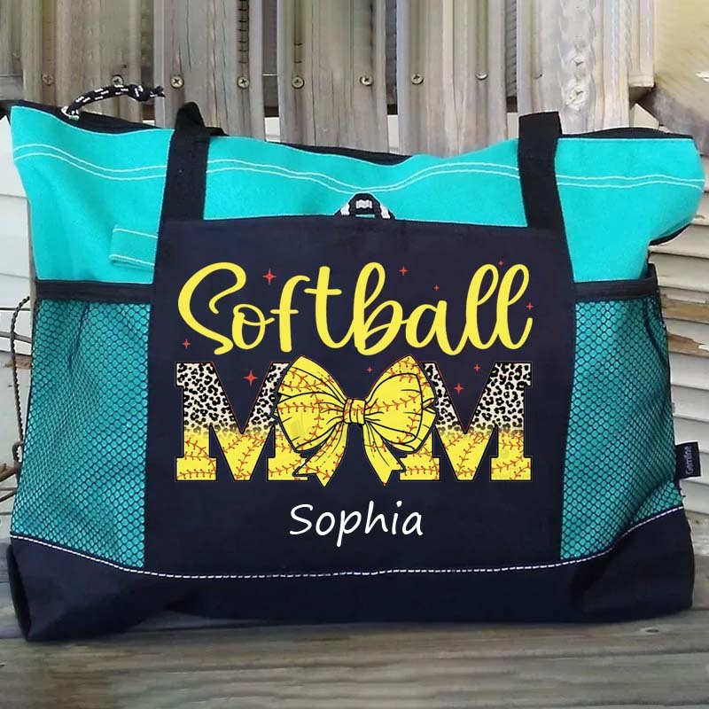 Custom Sport Softball/ Baseball Mom With Bow Tote Bag Game Day Mom Tote Bag