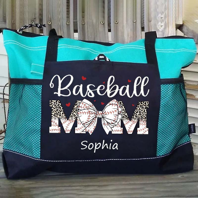 Custom Sport Softball/ Baseball Mom With Bow Tote Bag Game Day Mom Tote Bag