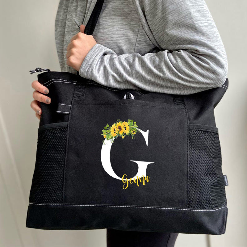 Sunflower Letter with Name Personalized Printed Tote Bag