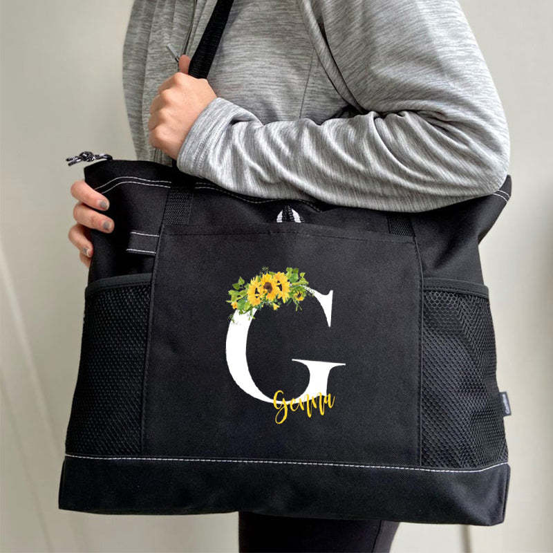 Sunflower Letter with Name Personalized Printed Tote Bag