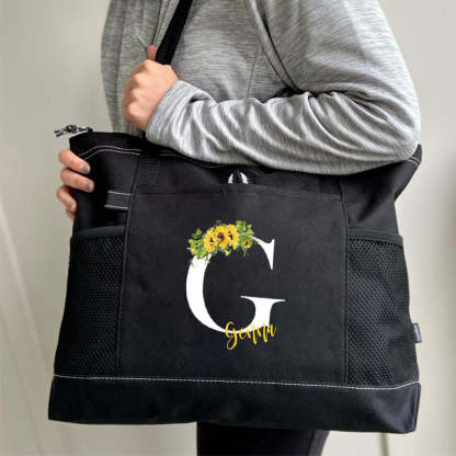 Sunflower Letter with Name Personalized Printed Tote Bag