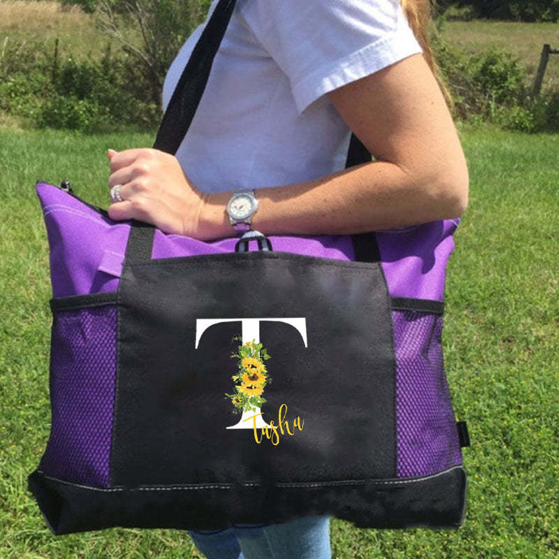 Sunflower Letter with Name Personalized Printed Tote Bag
