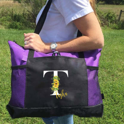Sunflower Letter with Name Personalized Printed Tote Bag