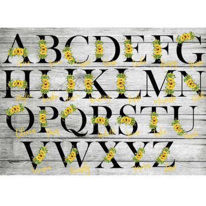 Sunflower Letter with Name Personalized Printed Tote Bag