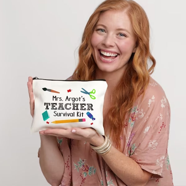 Teacher Survival Kit, Gift for Teacher, Teacher Appreciation, Personalized Makeup Bag
