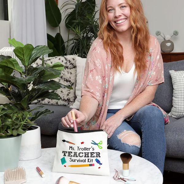 Teacher Survival Kit, Gift for Teacher, Teacher Appreciation, Personalized Makeup Bag