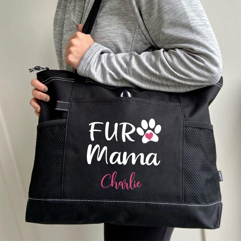 Fur Mama Paw Print Personalized Tote Bag