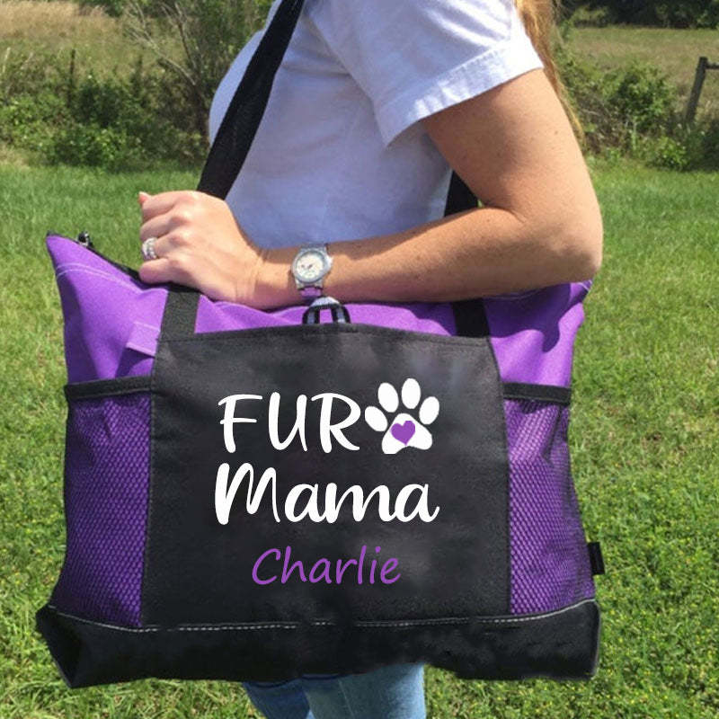 Fur Mama Paw Print Personalized Tote Bag