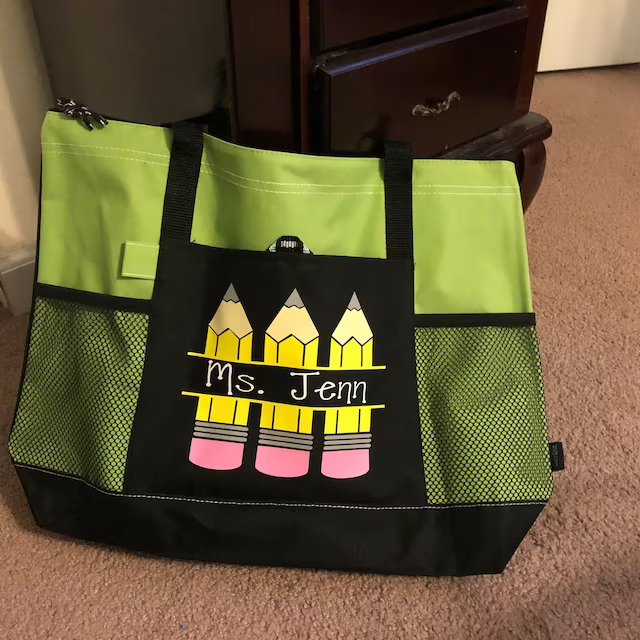 Pencil teacher tote, personalized teacher bag, back to school gift