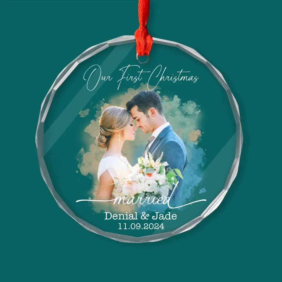 Our First Christmas Married - Personalized Glass Ornament, Christmas Gift For Couples