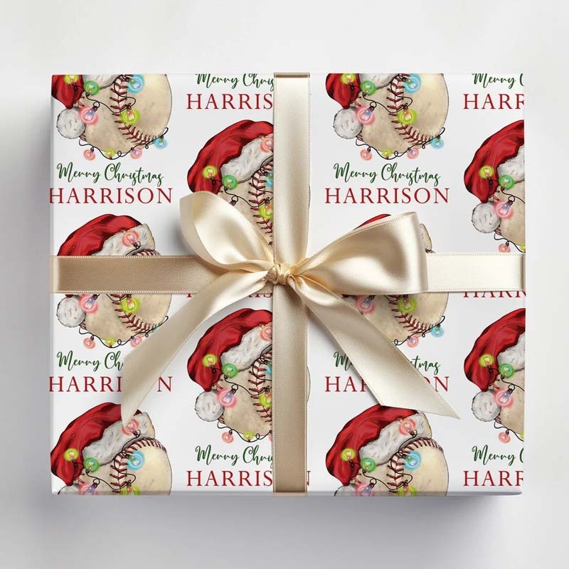 Personalized Baseball Fan Christmas Wrapping Paper For Baseball Lovers Christmas Wrap For Sports Fan