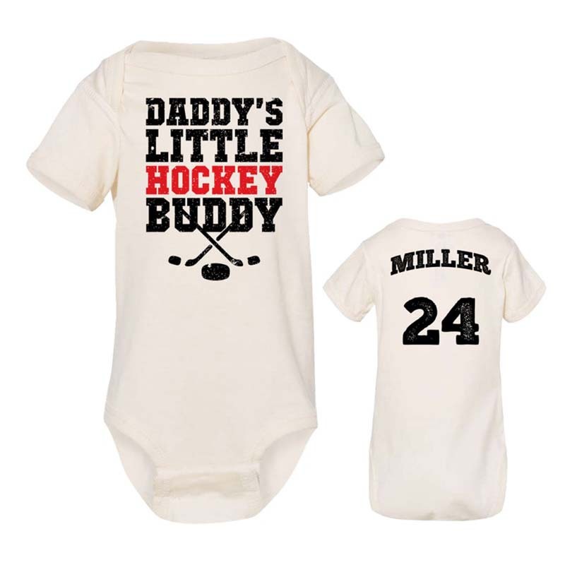 Custom Hockey Baby Bodysuit - "Daddy's Little Hockey Buddy" Personalized Baby Outfit