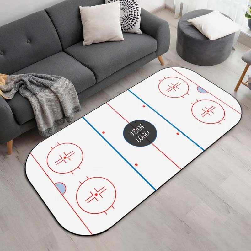 Ice Hockey Rink Printed Area Rug with Custom Team Logo Gift For Ice Hockey Lovers