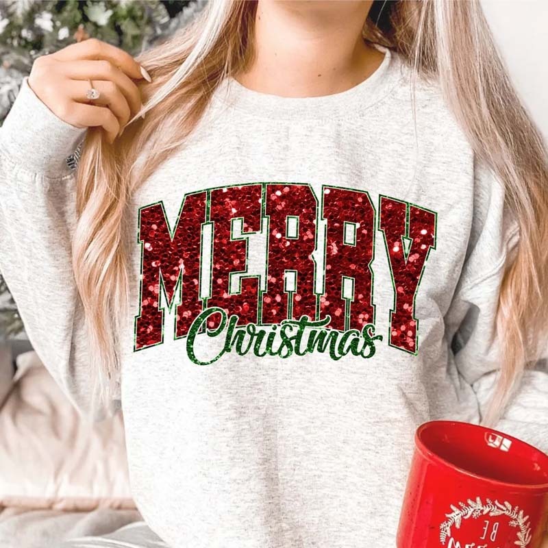 Christmas Glitter Design Sweatshirt Custom Name and Number