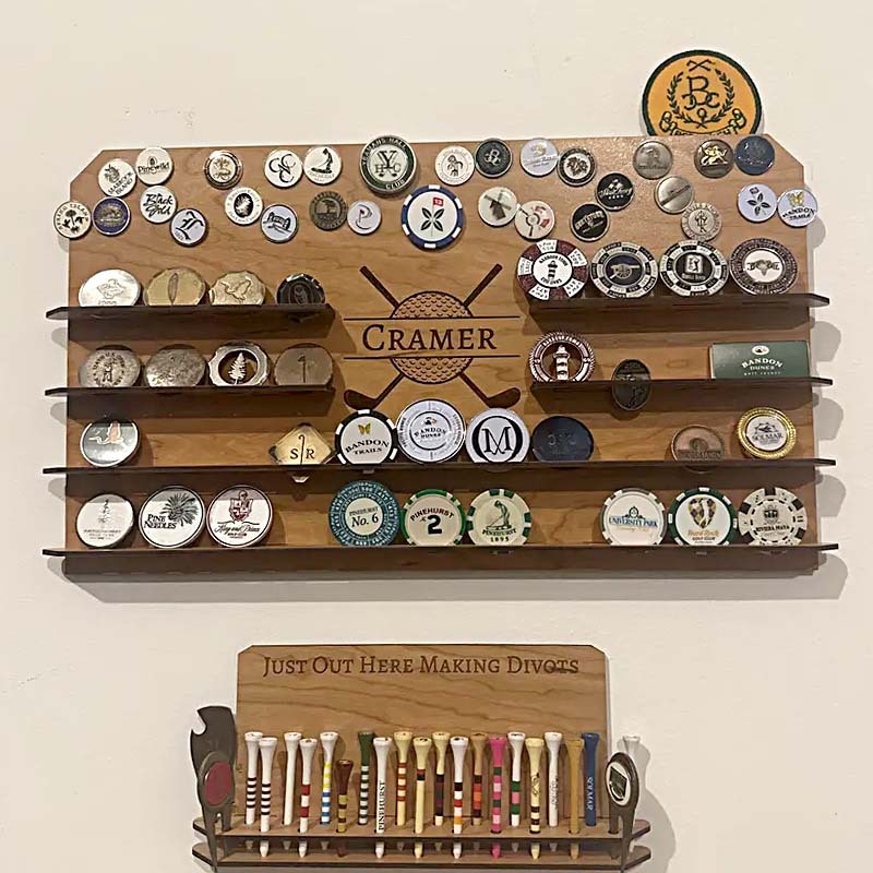 Personalized Wall Golf Ball Marker Display - Poker Chip and Magnetic Display - Unique Golf Gift for Him