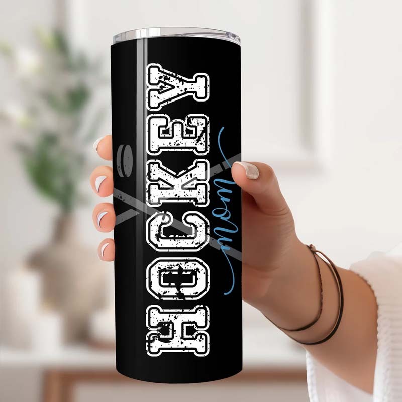 Personalized Hockey Mom Tumbler With Player Name and Number
