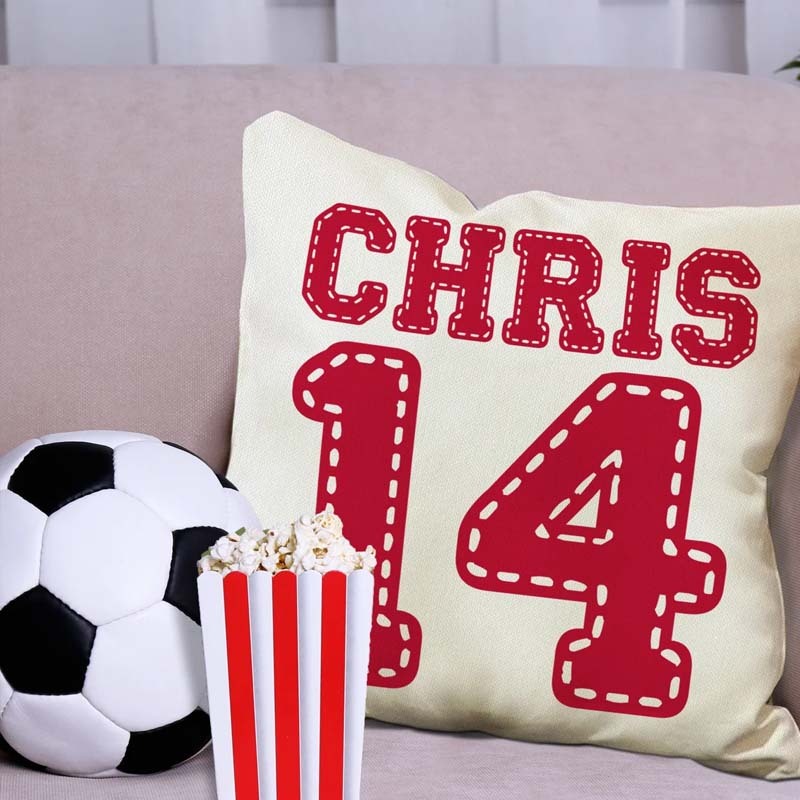 Personalized Sports Throw Pillow Cover Decor w/Number & Name - Baseball Basketball Football Soccer Pillows Case