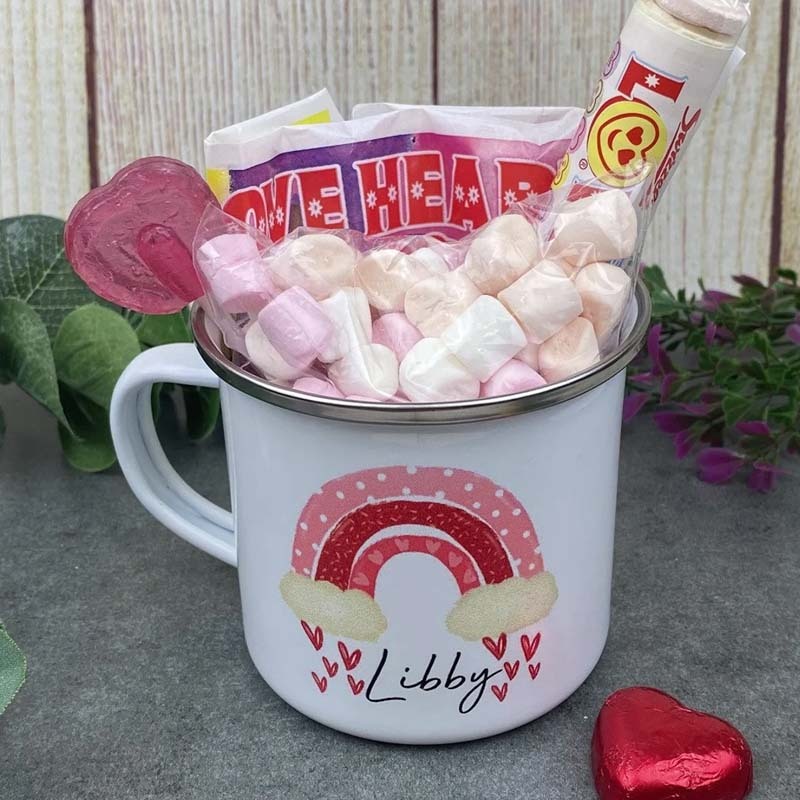 Personalised Rainbow Enamel Mug Sweet Gift Mug Galentines day gift