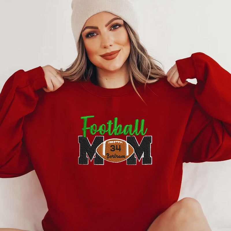 Embroideried Football Mom Sweatshirt and Hoodie with Name & Number