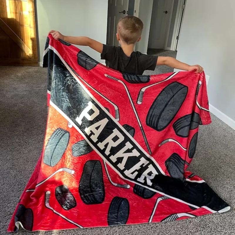 Hockey Pucks Sticks Custom Name Blanket Personalized Multiple Sizes & Styles