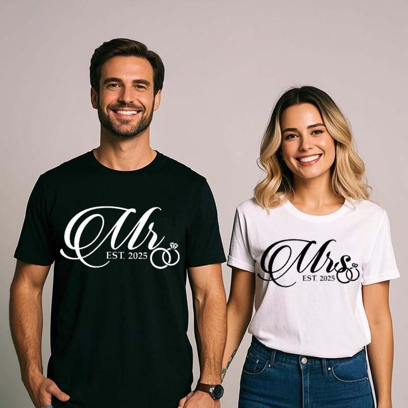 Mr and Mrs Est 2025 Couple Tshirt
