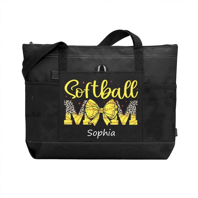 Custom Sport Softball/ Baseball Mom With Bow Tote Bag Game Day Mom Tote Bag
