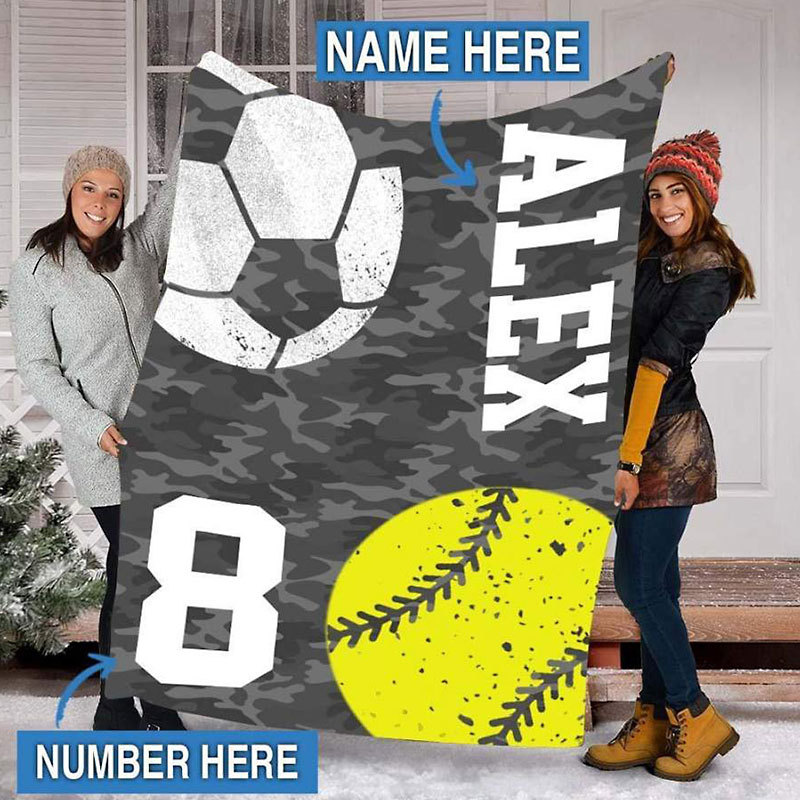 Personalized Sport Fleece Blanket with 2 Kinds of Sports