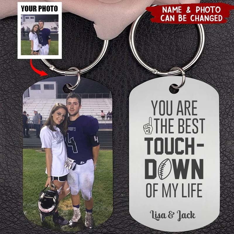 Football Couple-Custom Photo Stainless Steel Engraved Keychain