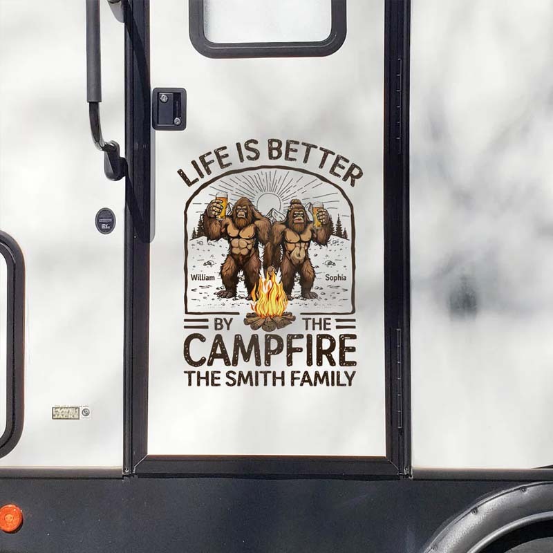 Life Is Better By The Campfire Bigfoot Couple - Personalized RV Decal