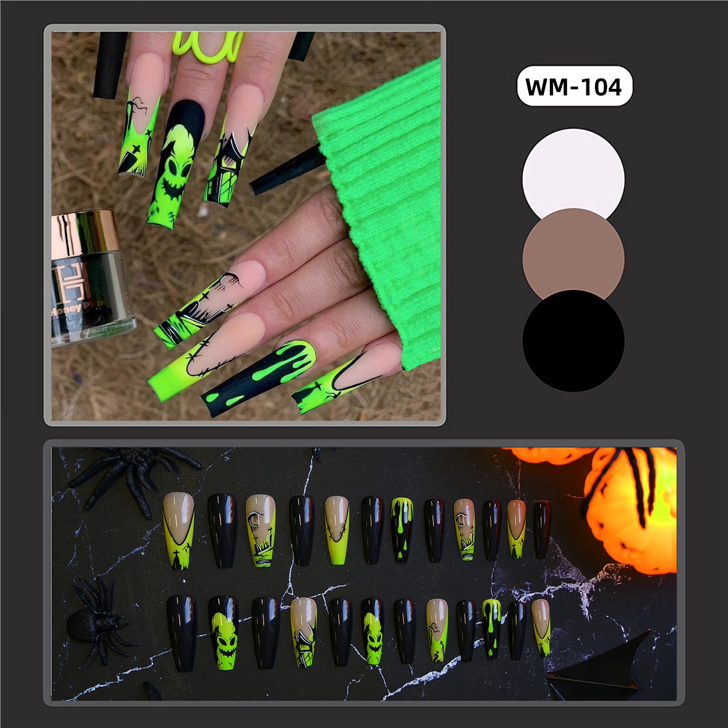 Halloween Press-On Nail Tips - Set of 24 - WM-104