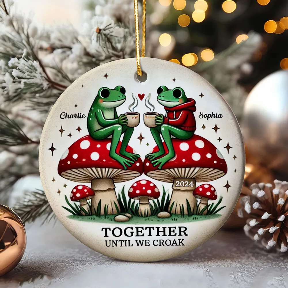 Together Until We Croak Frog Couple Retro Togetherness Keepsake Personalized Ceramic Ornament