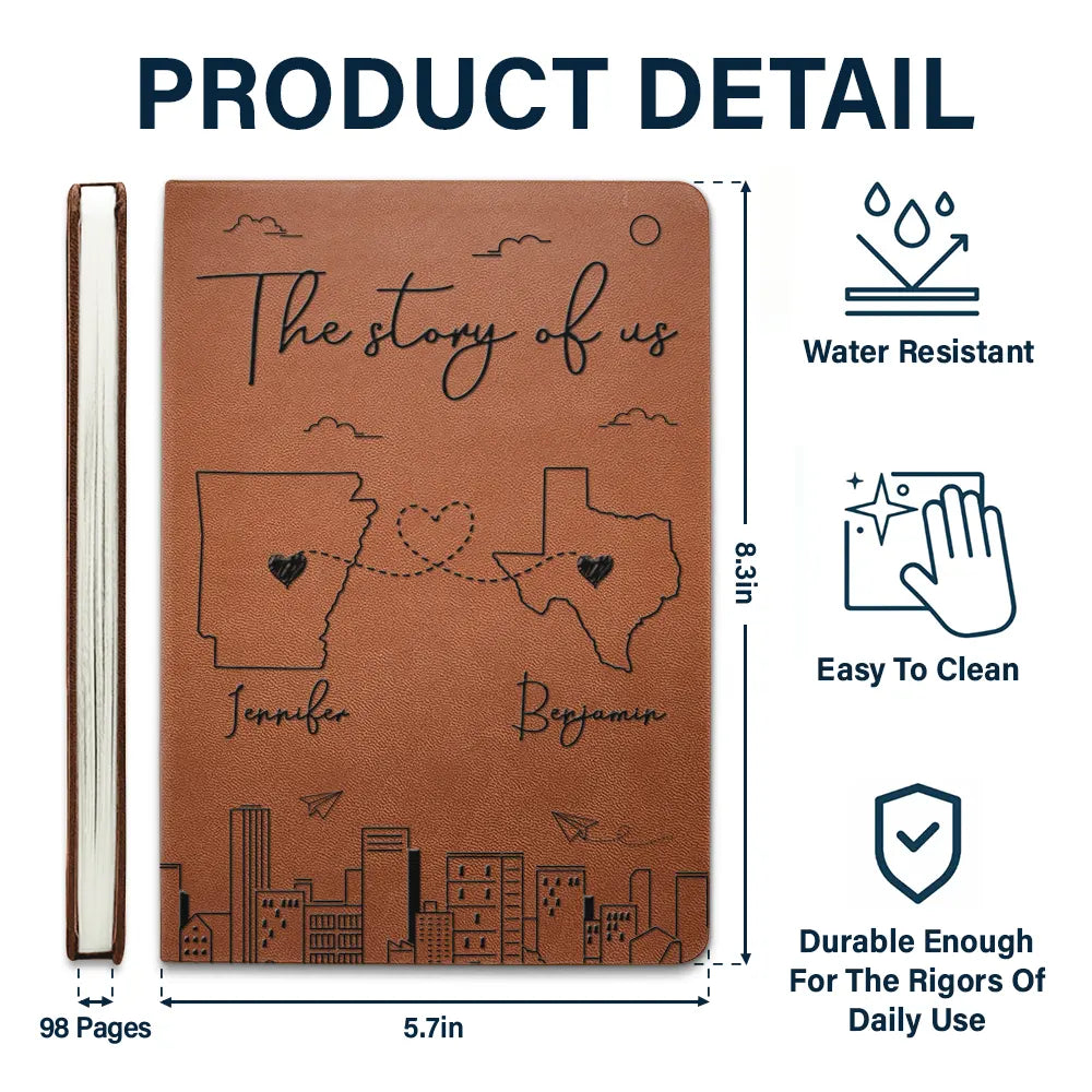 The Story Of Us Long Distance Couple - Personalized Leather Journal