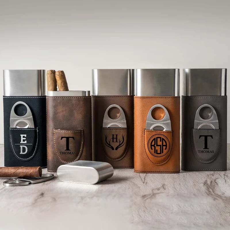 Personalized Cigar Case Mens Gift Custom Engraved Cigar Holder Cigar Travel Case Leather Cigar Holder