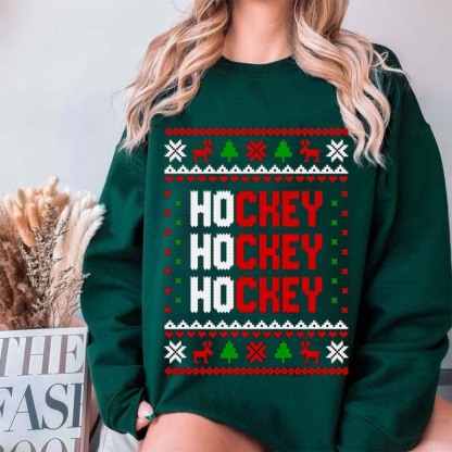 Ho Ho Hockey  Hockey Ugly Christmas Sweater Holiday Hockey Shirt Sublimation