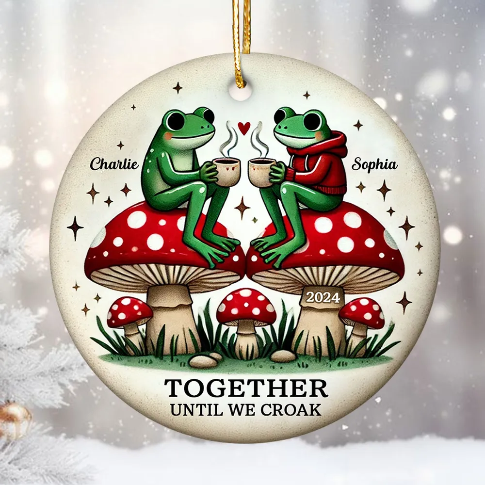 Together Until We Croak Frog Couple Retro Togetherness Keepsake Personalized Ceramic Ornament