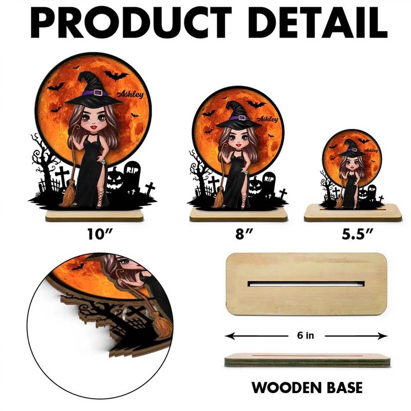 Personalized Witch Under Halloween Moon Tabletop Tier Tray Wicca Pagan Decor