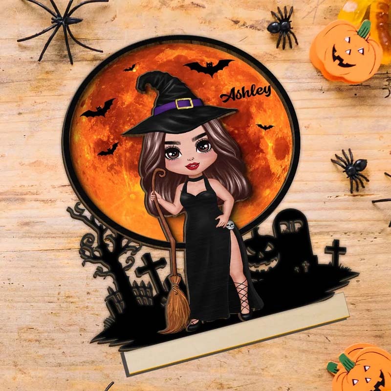 Personalized Witch Under Halloween Moon Tabletop Tier Tray Wicca Pagan Decor