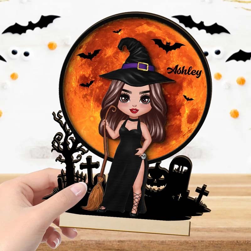 Personalized Witch Under Halloween Moon Tabletop Tier Tray Wicca Pagan Decor