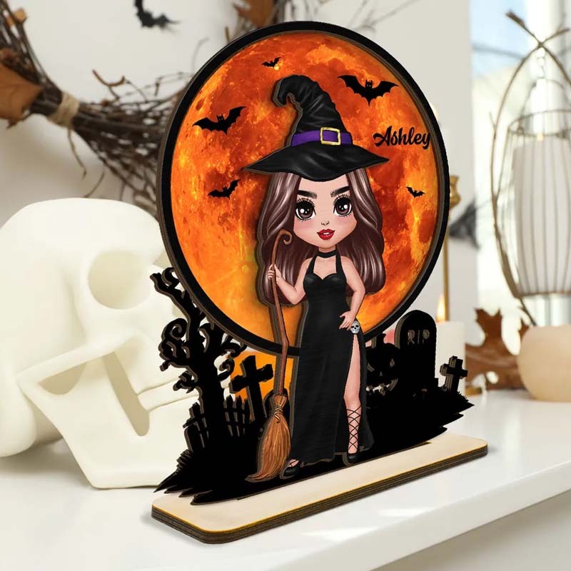 Personalized Witch Under Halloween Moon Tabletop Tier Tray Wicca Pagan Decor