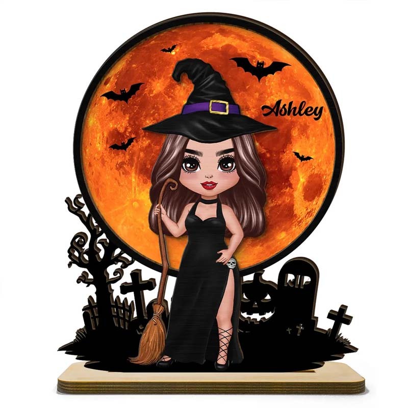 Personalized Witch Under Halloween Moon Tabletop Tier Tray Wicca Pagan Decor
