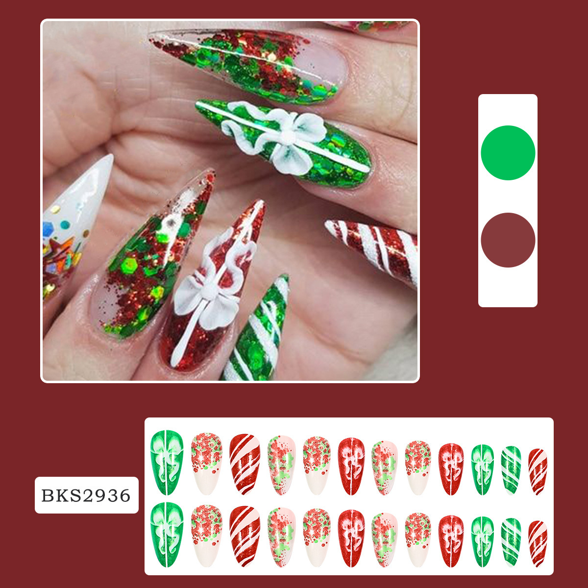 Christmas Bowtie Nail Tips, Press-On Nails