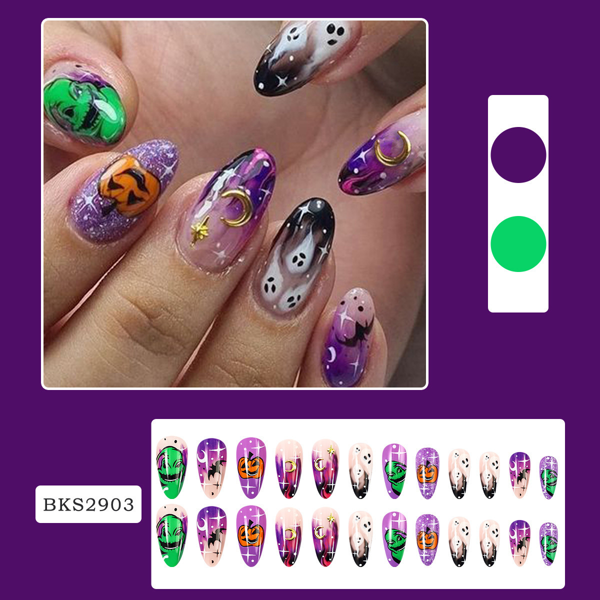 Halloween Pumpkin Ghost Press-On Nail Tips, Set of 24