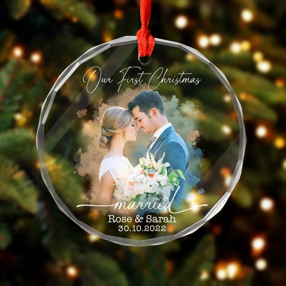 Our First Christmas Married - Personalized Glass Ornament, Christmas Gift For Couples