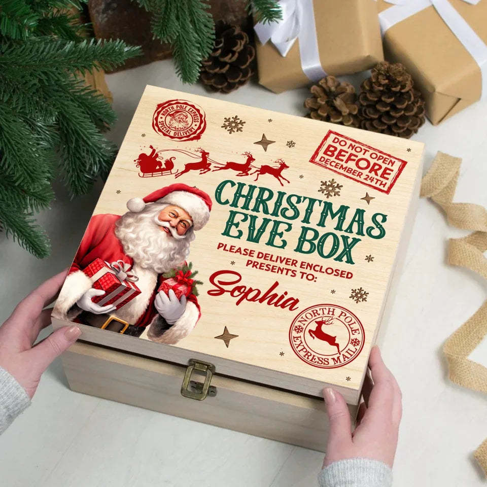 Reindeer Wooden Christmas Eve Box -  Custom Kids Name Christmas For Kids