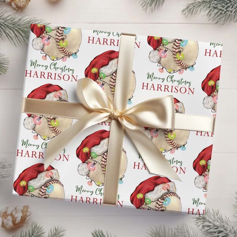 Personalized Baseball Fan Christmas Wrapping Paper For Baseball Lovers Christmas Wrap For Sports Fan
