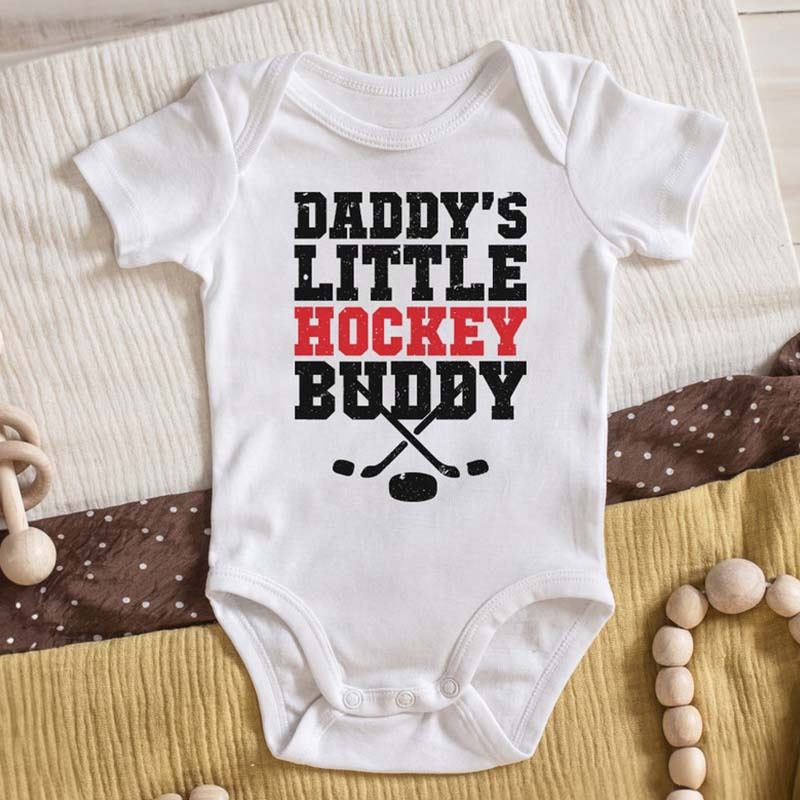 Custom Hockey Baby Bodysuit - "Daddy's Little Hockey Buddy" Personalized Baby Outfit