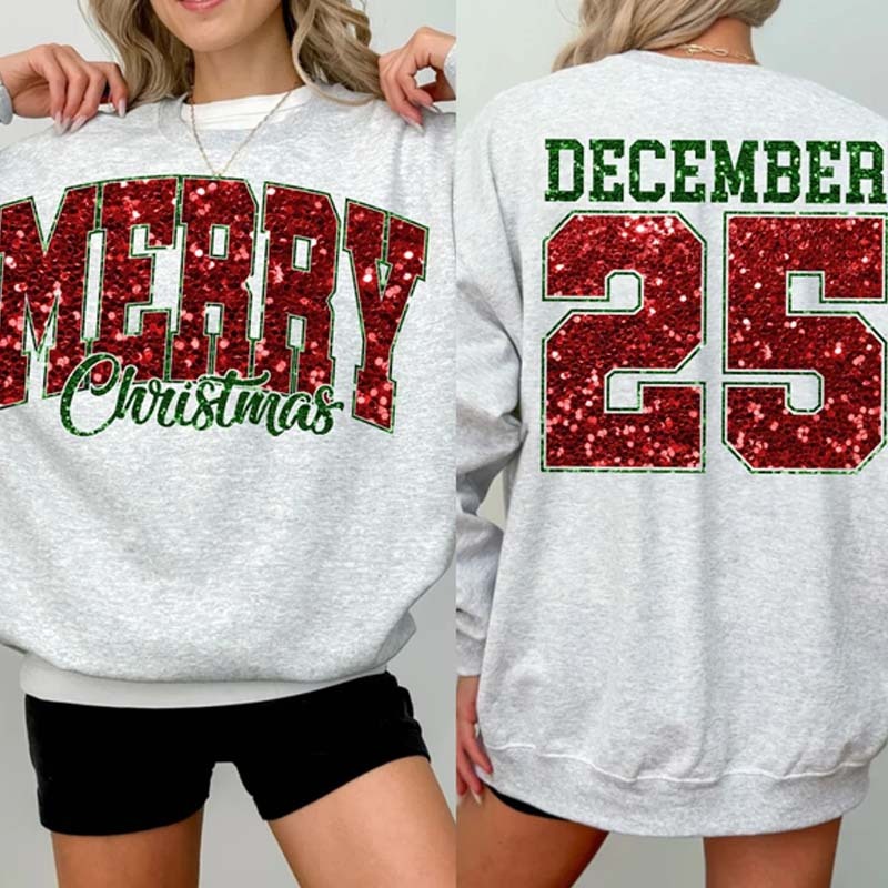 Christmas Glitter Design Sweatshirt Custom Name and Number