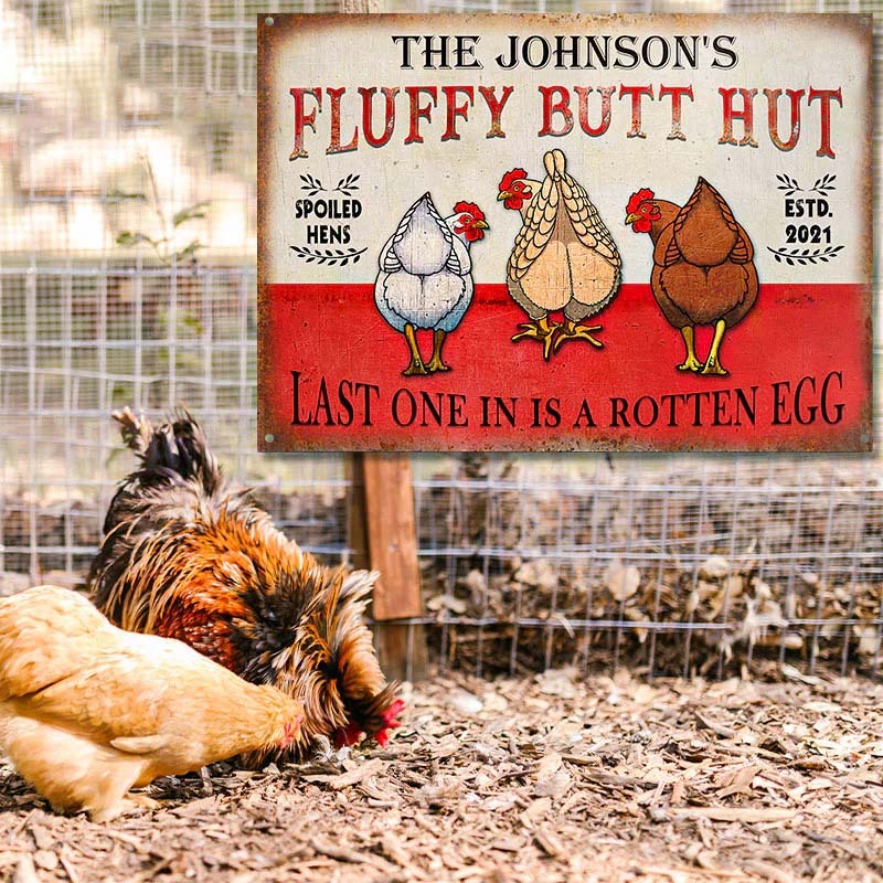 Personalized Chicken Fluffy Butt Hut Nuggets Customized Classic Metal Signs